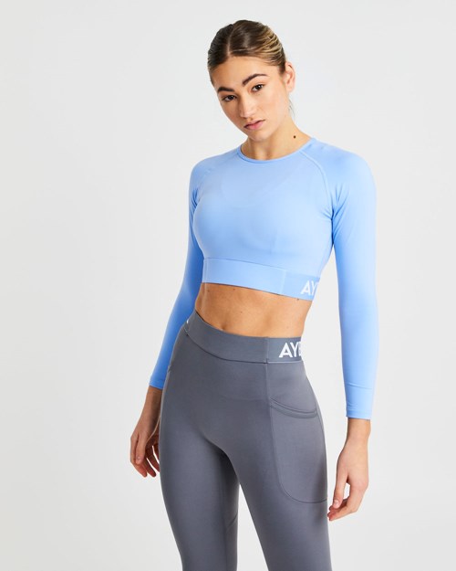 AYBL Sport Long Sleeve Crop Top Blau | 532-USAFBO