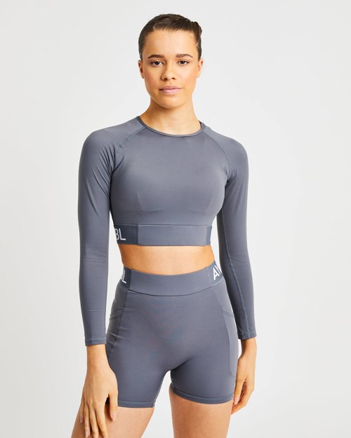 AYBL Sport Long Sleeve Crop Top Grau | 126-LUIFNZ