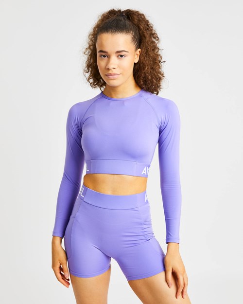 AYBL Sport Long Sleeve Crop Top Lila | 695-ZQLGXC