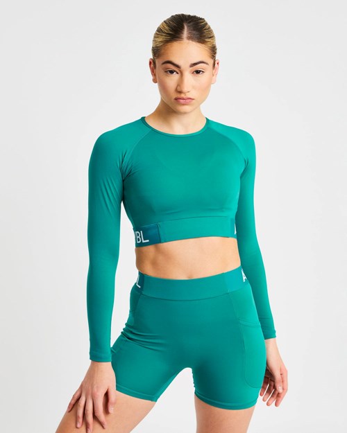 AYBL Sport Long Sleeve Crop Top Teal | 324-JOHZQA