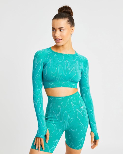 AYBL Velocity Seamless Long Sleeve Crop Top Türkis | 163-ODKVCF