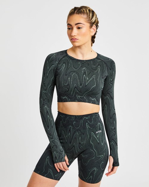 AYBL Velocity Seamless Long Sleeve Crop Top Schwarz | 380-DIQXGY