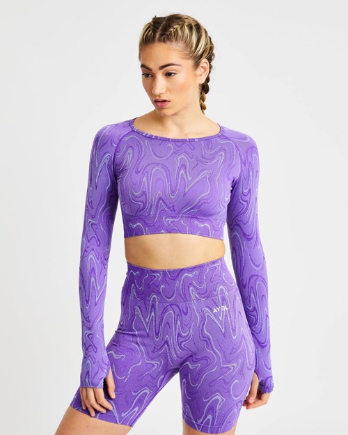 AYBL Velocity Seamless Long Sleeve Crop Top Lila | 427-MNSTUG