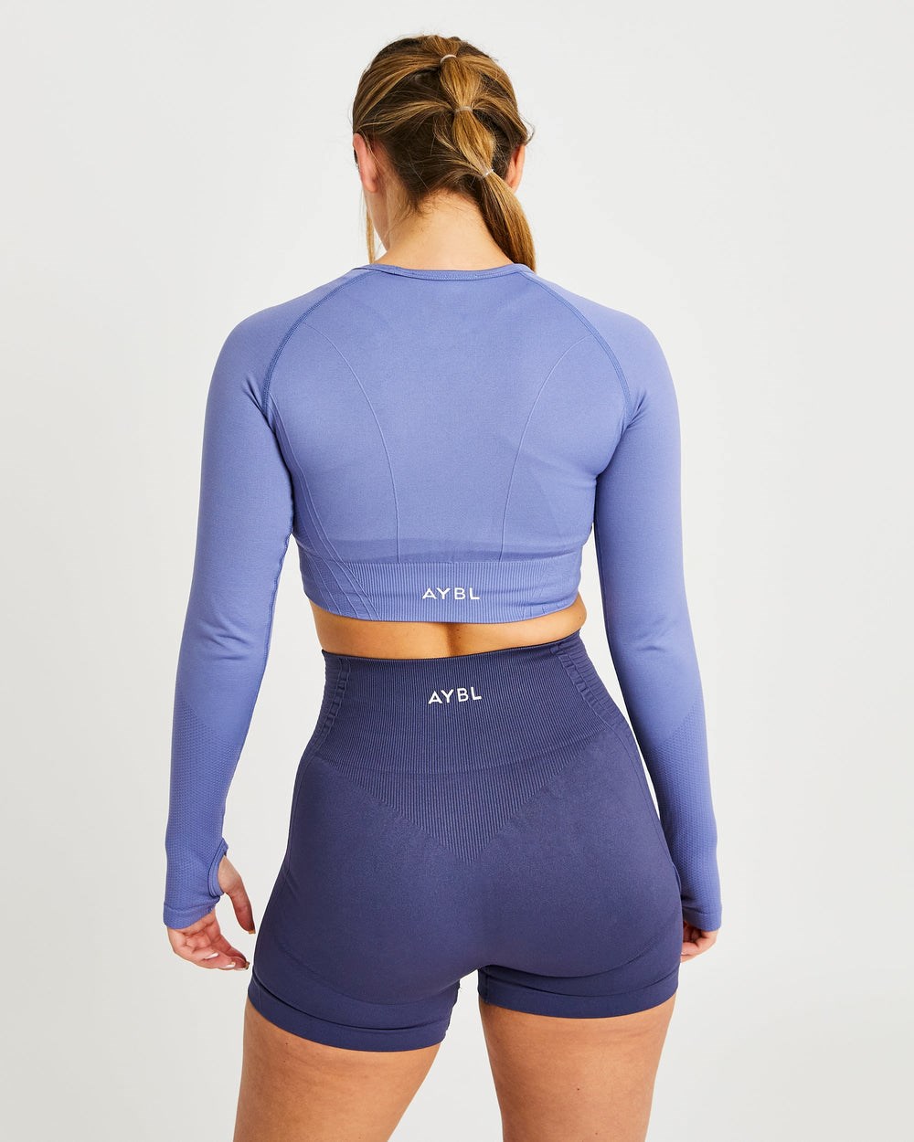 AYBL Balance V2 Seamless Long Sleeve Crop Top Blau | 064-ILGZQJ