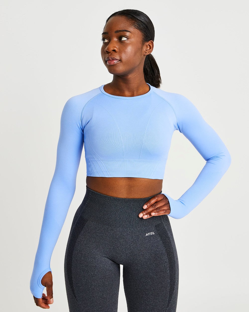 AYBL Balance V2 Seamless Long Sleeve Crop Top Blau | 074-YXGDKC