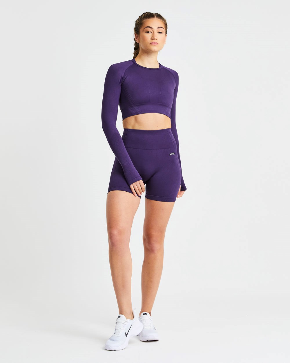 AYBL Balance V2 Seamless Long Sleeve Crop Top Lila | 276-ZPSYMQ