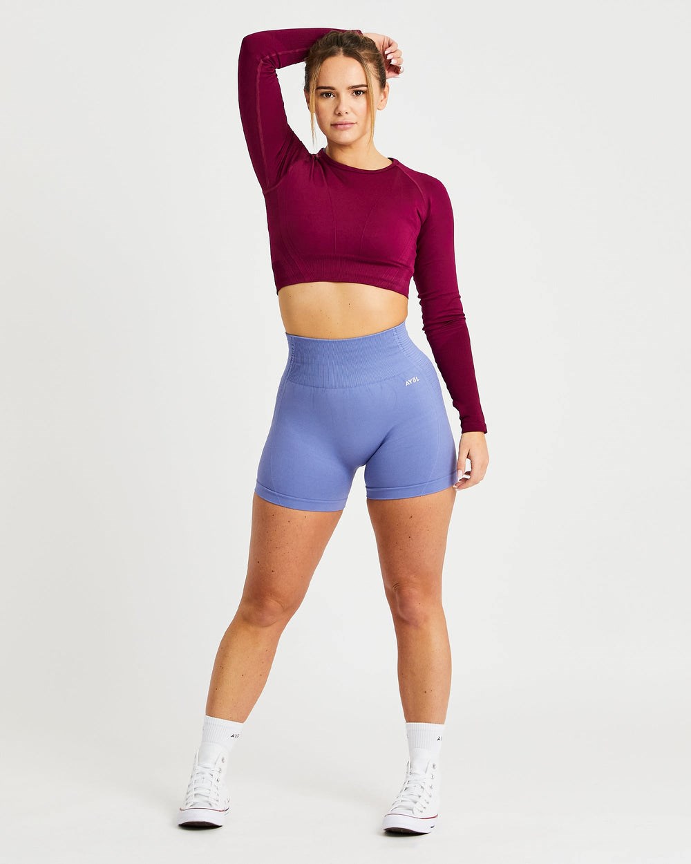 AYBL Balance V2 Seamless Long Sleeve Crop Top Lila | 438-QFLJDN