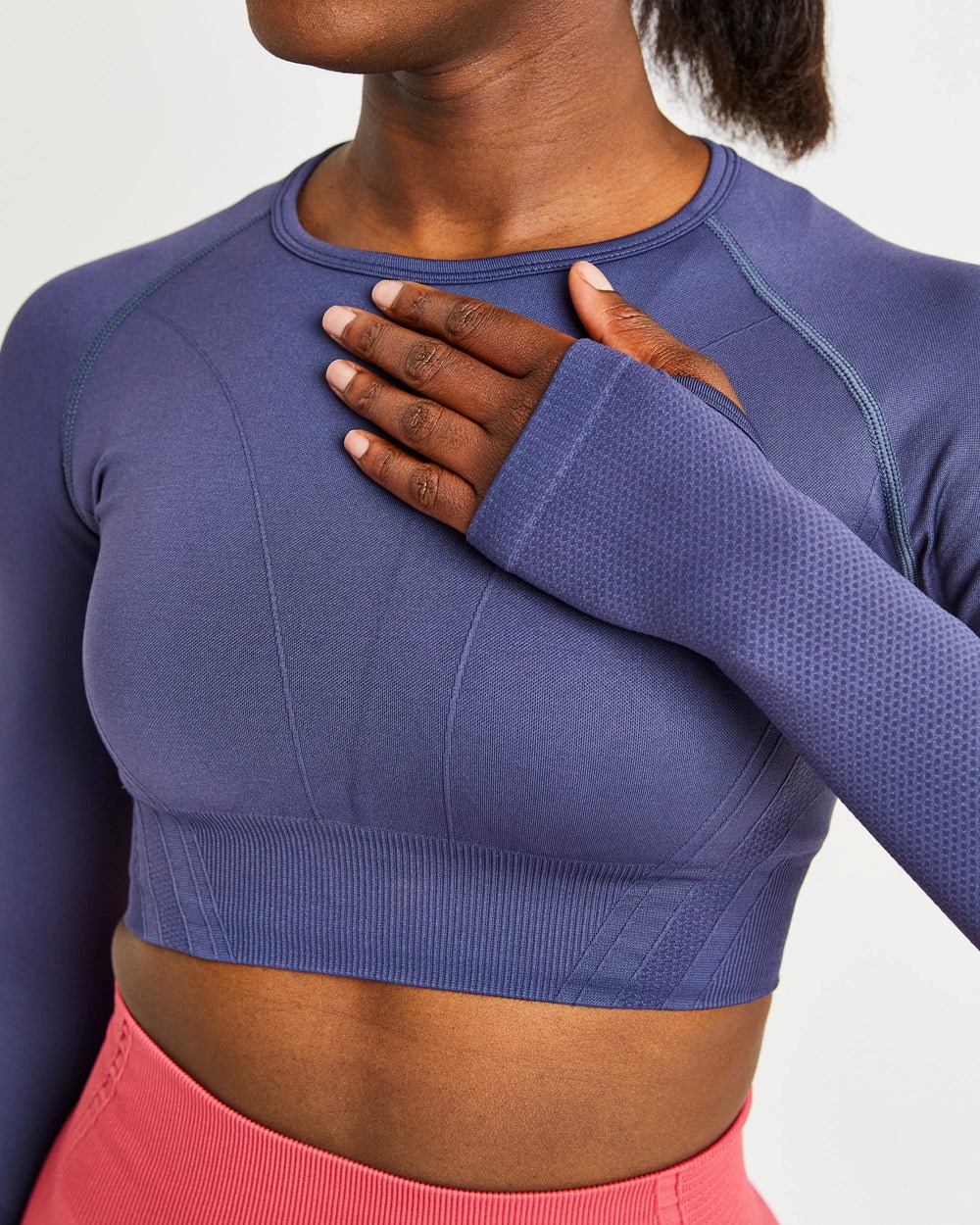 AYBL Balance V2 Seamless Long Sleeve Crop Top Navy Blau | 680-OWJPZG