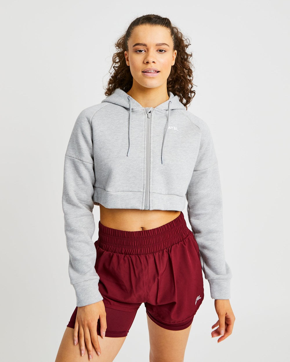 AYBL Beyond Crop Zip Hoodie Grau | 908-MYETXH