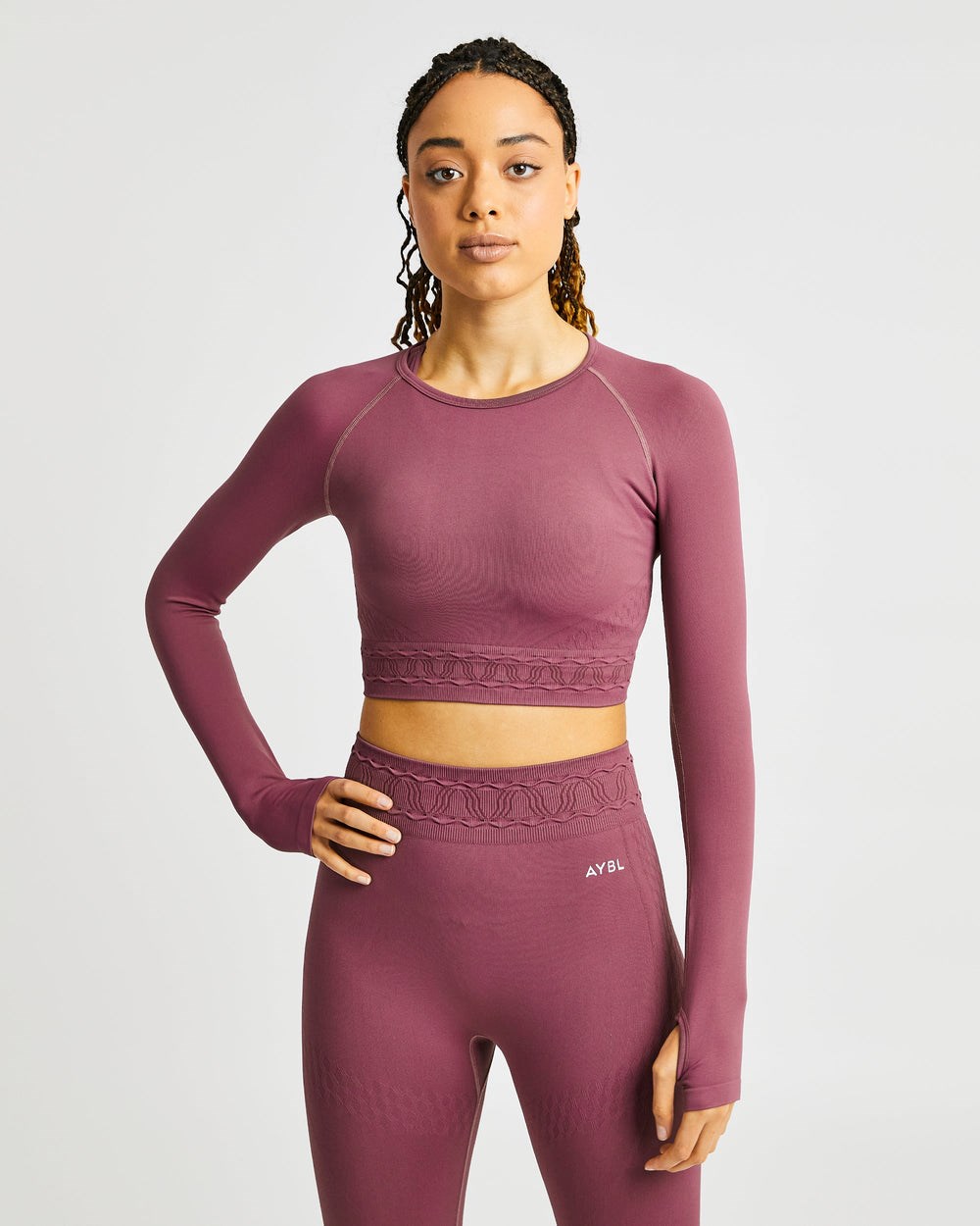 AYBL Elevate Seamless Long Sleeve Crop Top Rosa | 697-IZNCFS