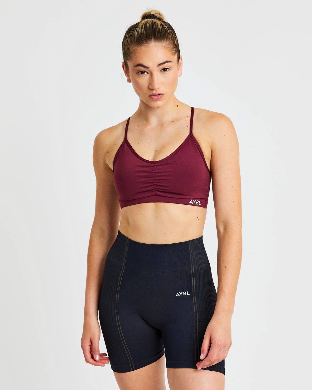 AYBL Essential Ruched Sports Bra Bordeaux | 581-UHGCKT