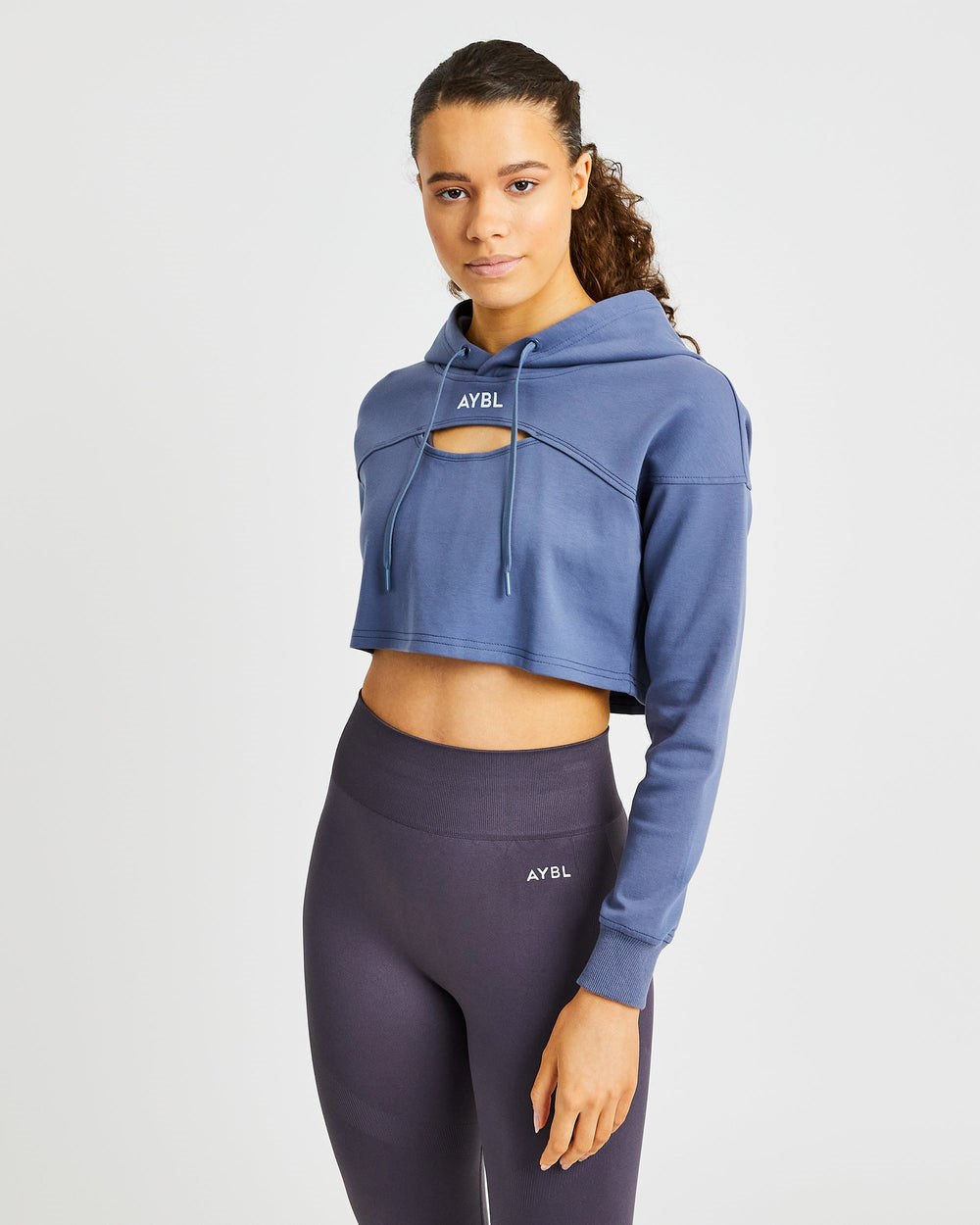 AYBL Everyday Cutout Crop Hoodie Blau | 495-QGDZCH