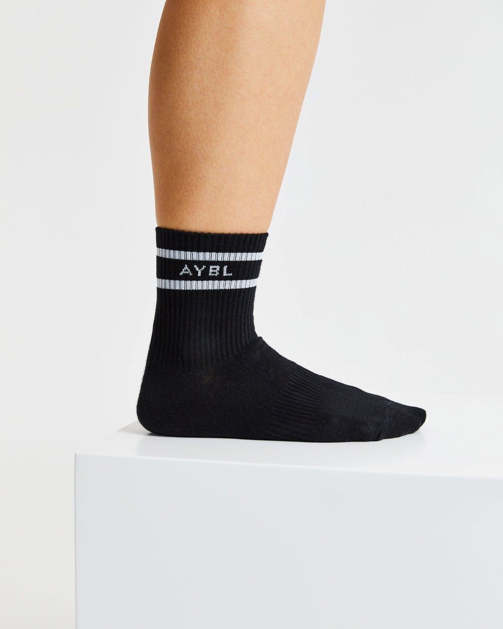 AYBL Everyday Double Stripe Crew Socks (3 Pack) Schwarz | 915-OZWJXP