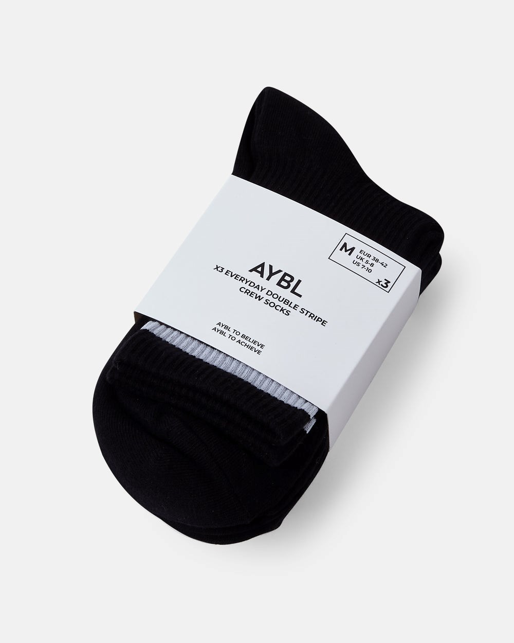 AYBL Everyday Double Stripe Crew Socks (3 Pack) Schwarz | 915-OZWJXP