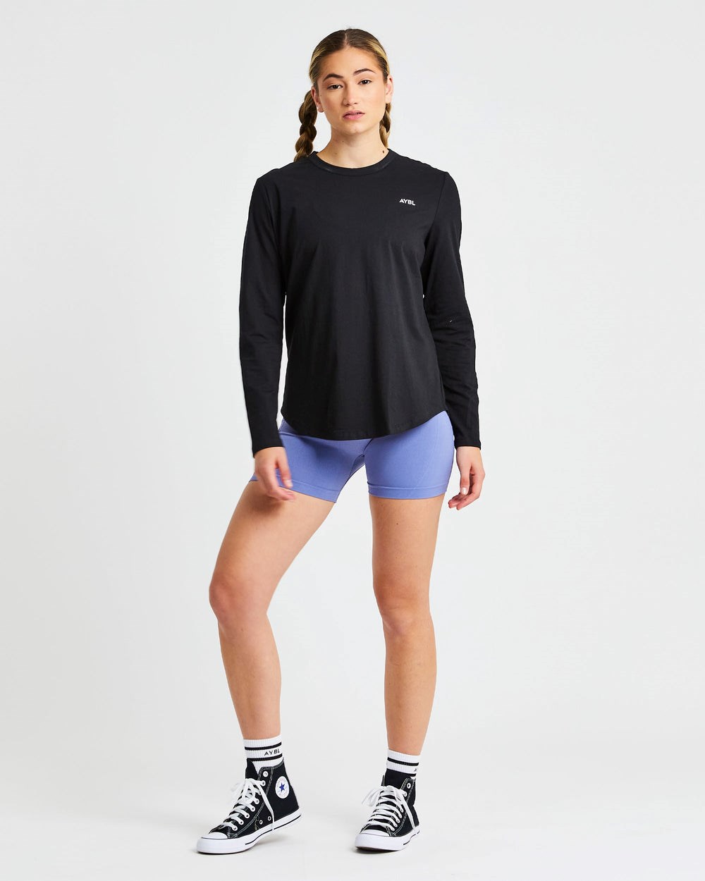 AYBL Everyday Oversized Long Sleeve T Shirt Schwarz | 351-ONUKLQ