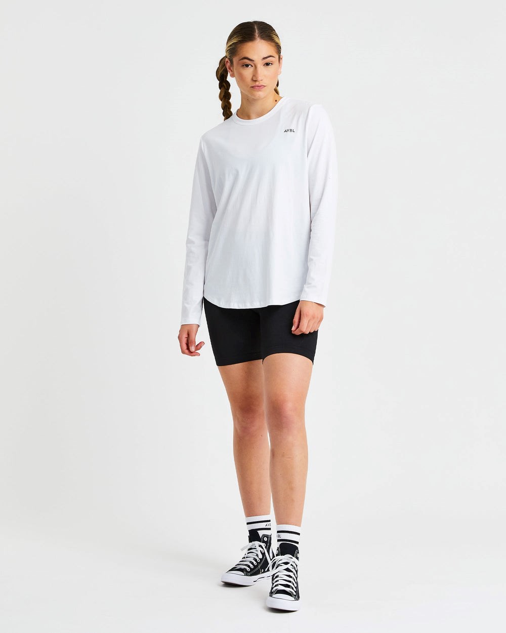 AYBL Everyday Oversized Long Sleeve T Shirt Weiß | 567-XNVFWU