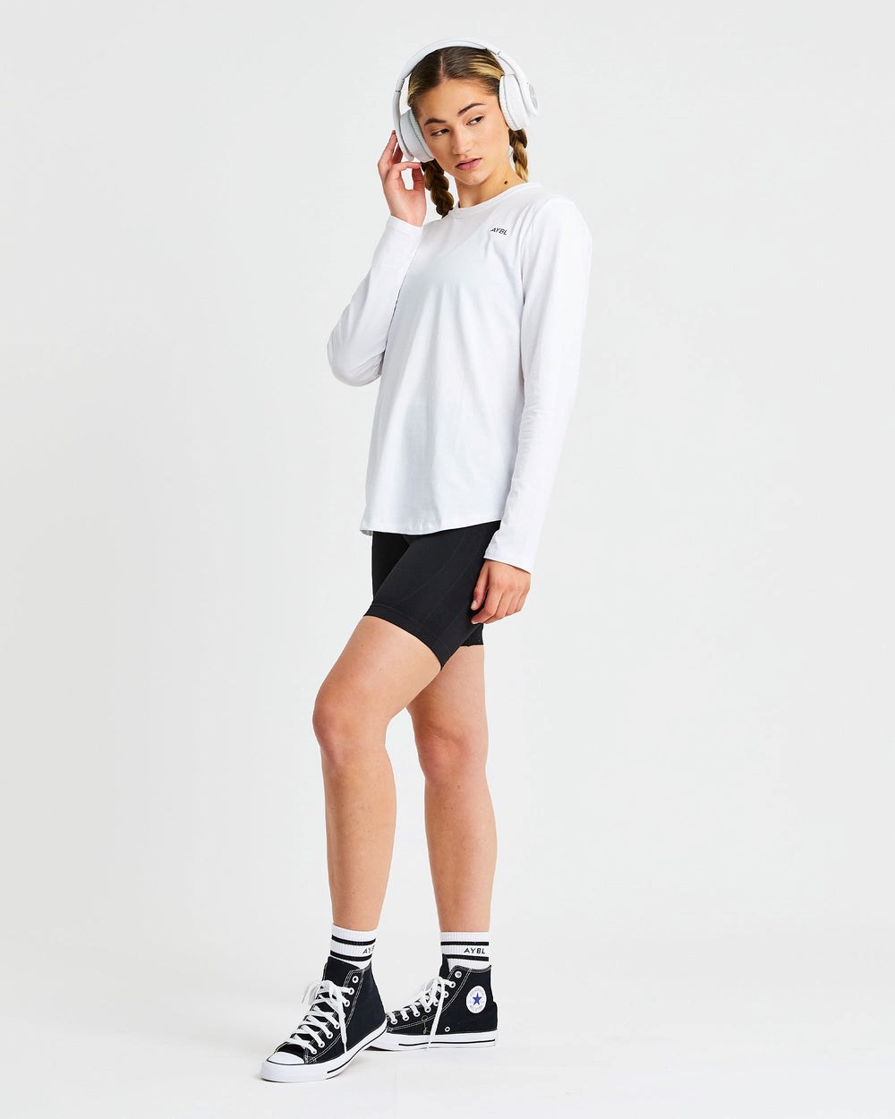 AYBL Everyday Oversized Long Sleeve T Shirt Weiß | 567-XNVFWU