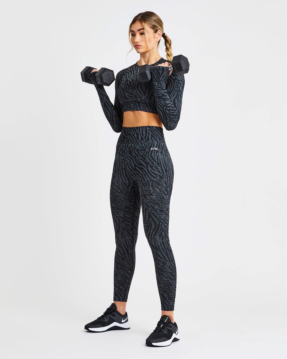 AYBL Evolve Animal Seamless Long Sleeve Crop Top Schwarz | 051-ZUHIKL