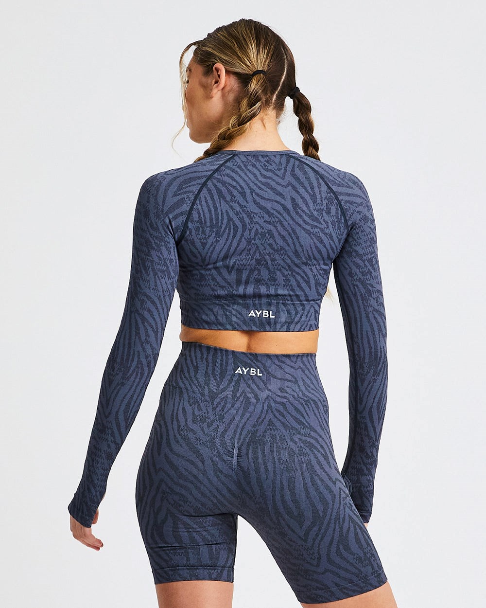 AYBL Evolve Animal Seamless Long Sleeve Crop Top Blau | 204-UHAYKN