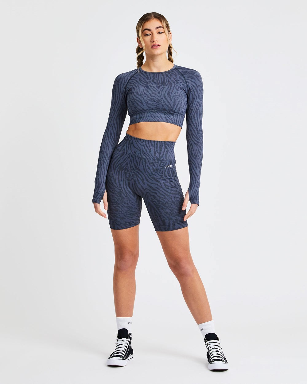 AYBL Evolve Animal Seamless Long Sleeve Crop Top Blau | 204-UHAYKN