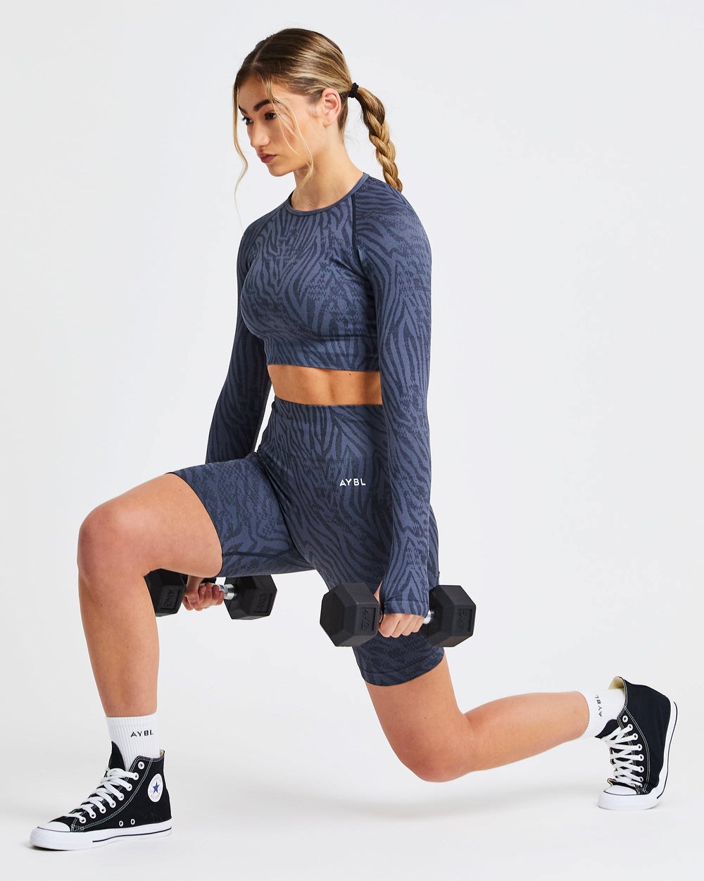 AYBL Evolve Animal Seamless Long Sleeve Crop Top Blau | 204-UHAYKN