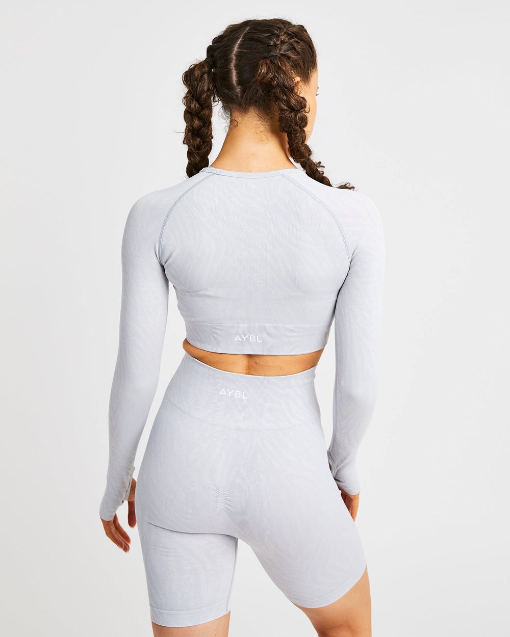 AYBL Evolve Animal Seamless Long Sleeve Crop Top Hellgrau | 281-HJSBKE