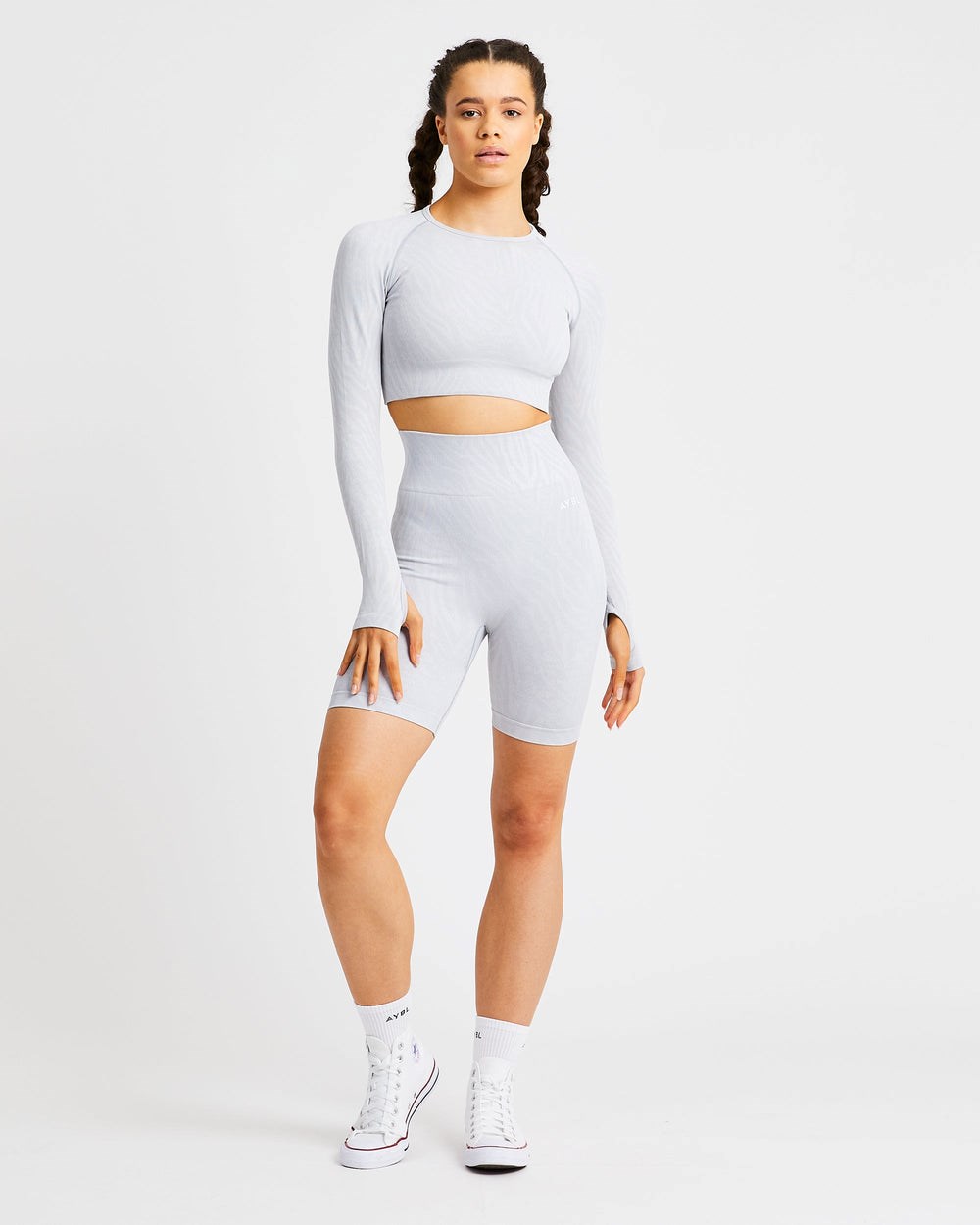 AYBL Evolve Animal Seamless Long Sleeve Crop Top Hellgrau | 281-HJSBKE