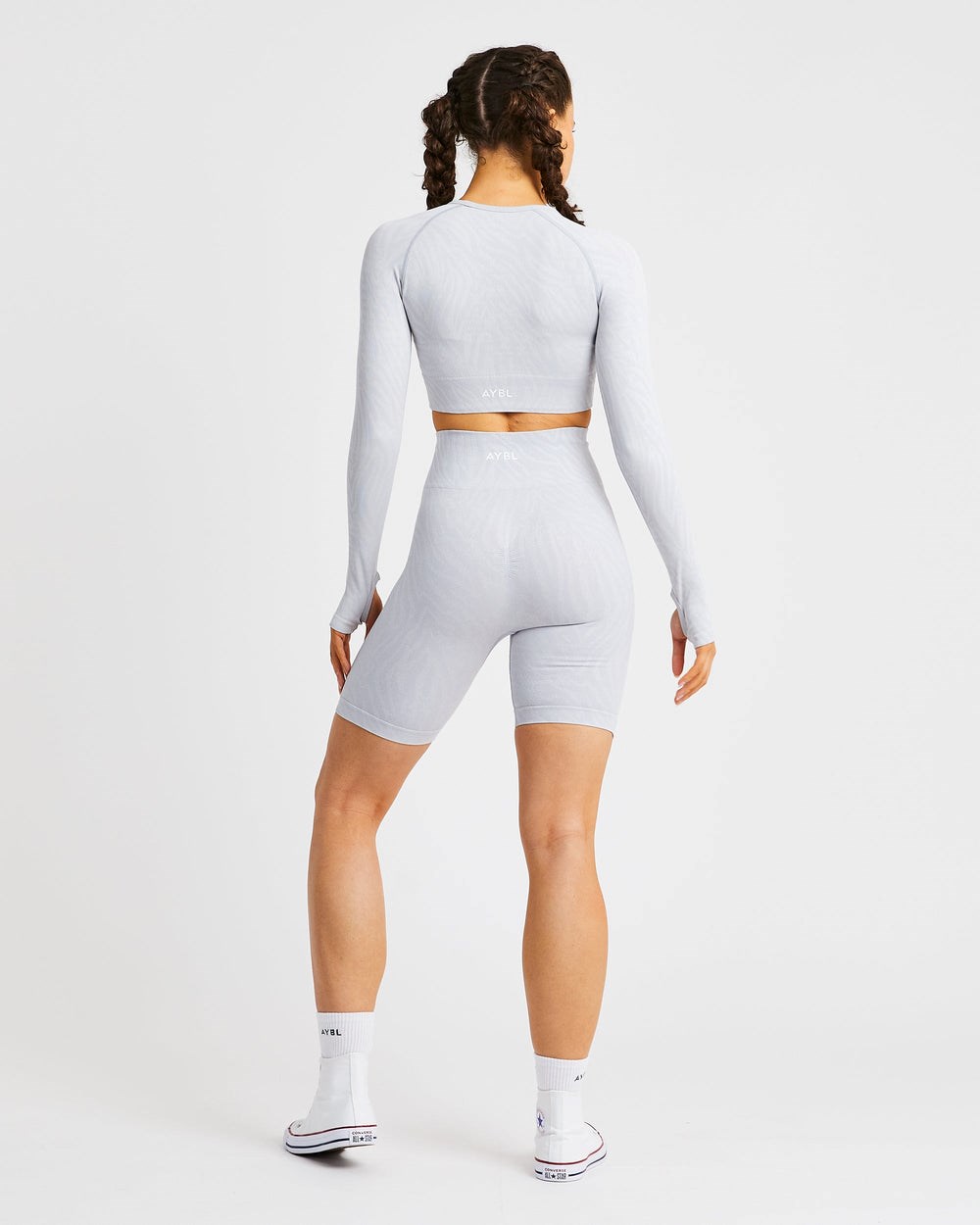 AYBL Evolve Animal Seamless Long Sleeve Crop Top Hellgrau | 281-HJSBKE