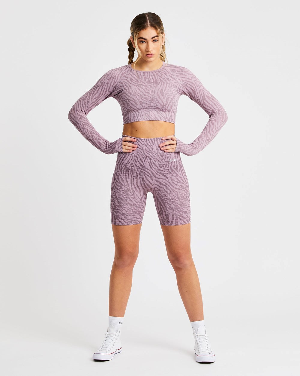 AYBL Evolve Animal Seamless Long Sleeve Crop Top Mauve Lilac | 376-WDCYKZ