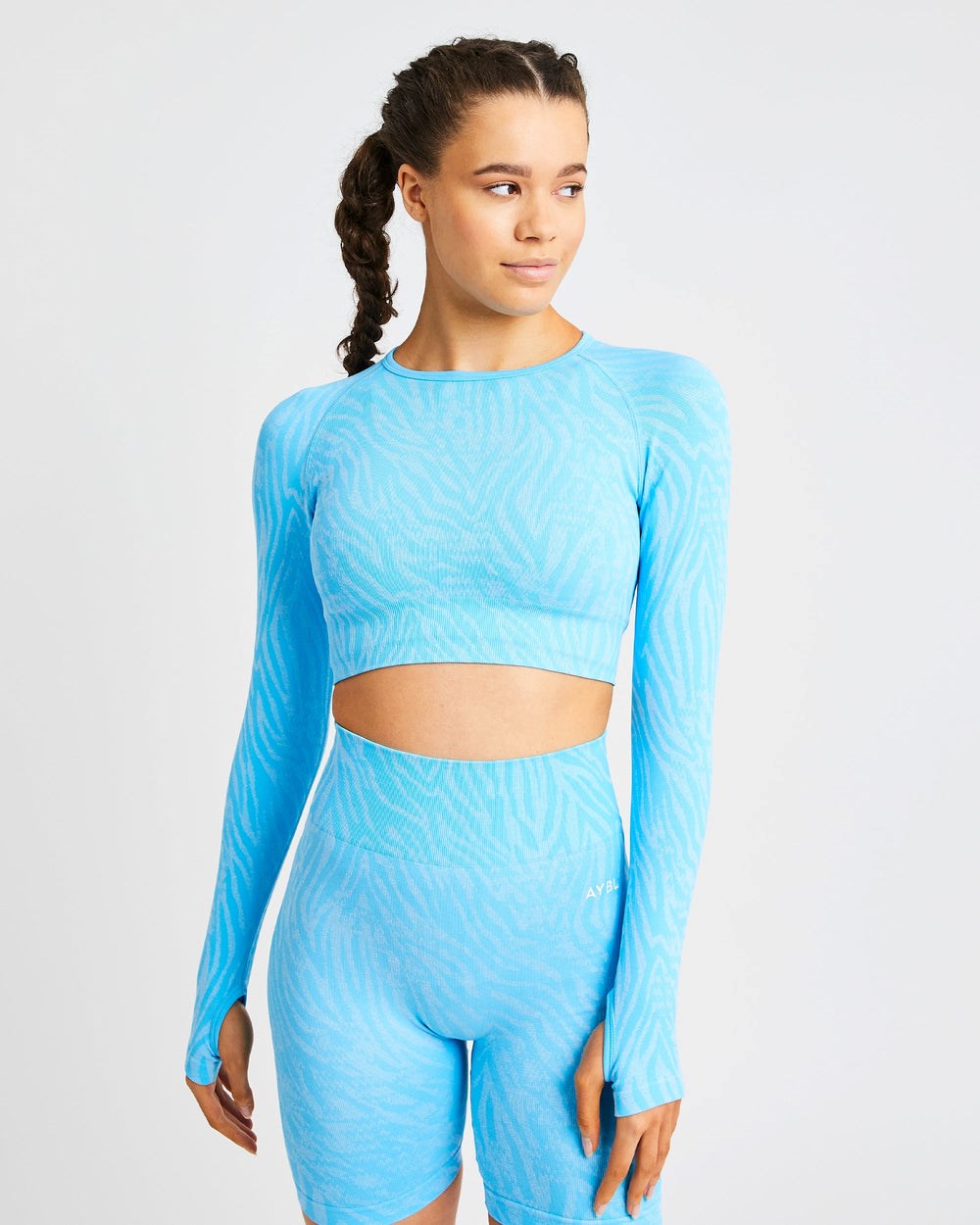 AYBL Evolve Animal Seamless Long Sleeve Crop Top Blau | 691-HGBFJU