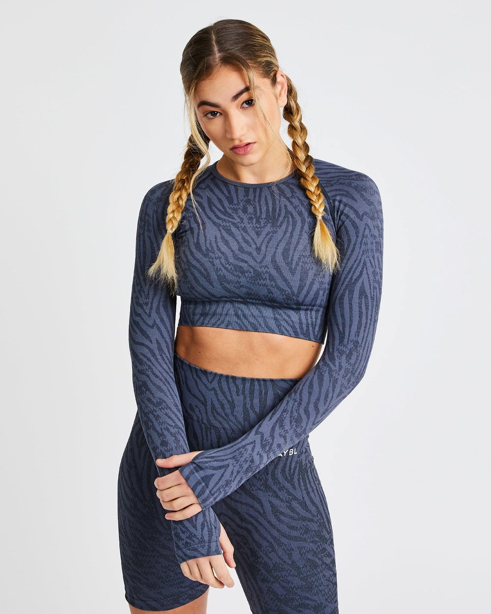 AYBL Evolve Animal Seamless Long Sleeve Crop Top Blau | 754-HROGBA