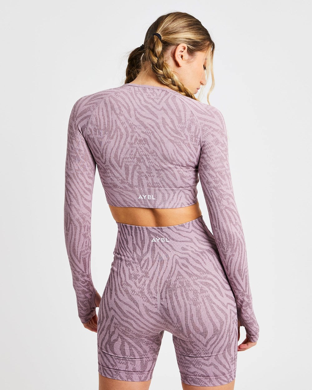 AYBL Evolve Animal Seamless Long Sleeve Crop Top Mauve Lilac | 974-YLTPKJ