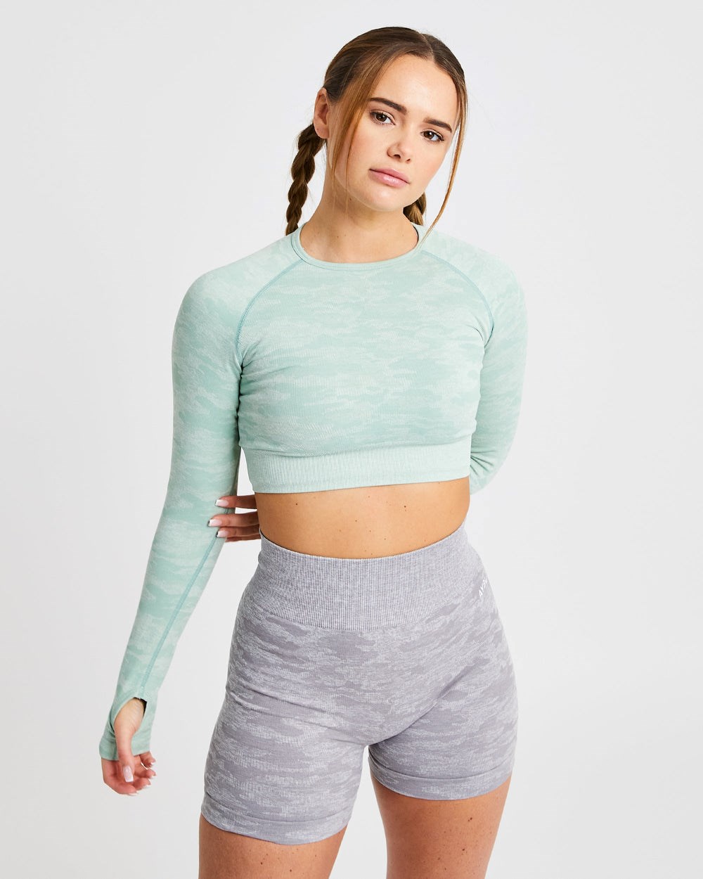 AYBL Evolve Camo Seamless Long Sleeve Crop Top Grün | 072-CZNFXI