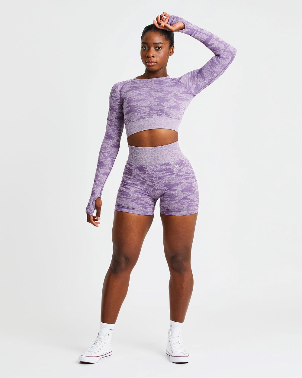 AYBL Evolve Camo Seamless Long Sleeve Crop Top Plum | 423-YOHKXF