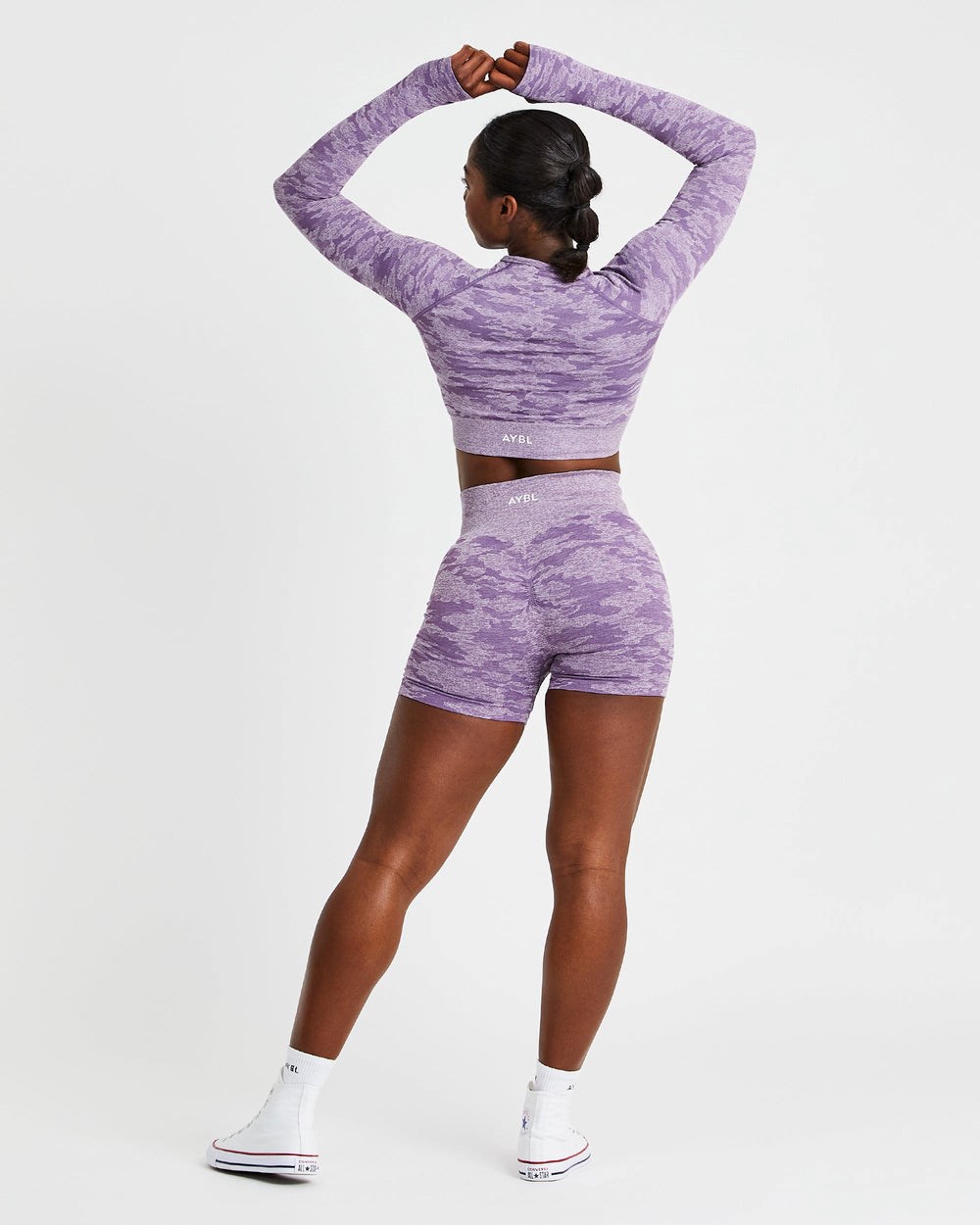 AYBL Evolve Camo Seamless Long Sleeve Crop Top Plum | 423-YOHKXF