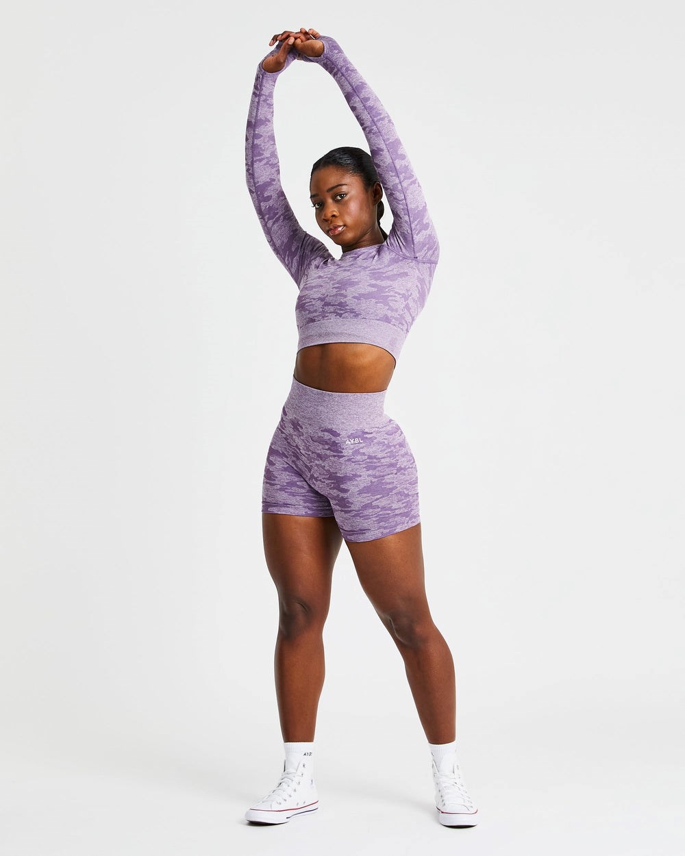 AYBL Evolve Camo Seamless Long Sleeve Crop Top Plum | 423-YOHKXF