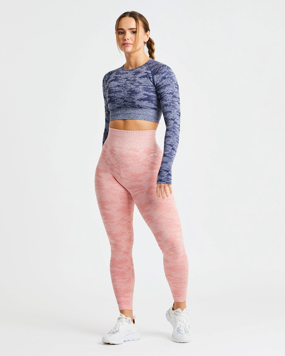 AYBL Evolve Camo Seamless Long Sleeve Crop Top Navy | 428-ZDQMLS