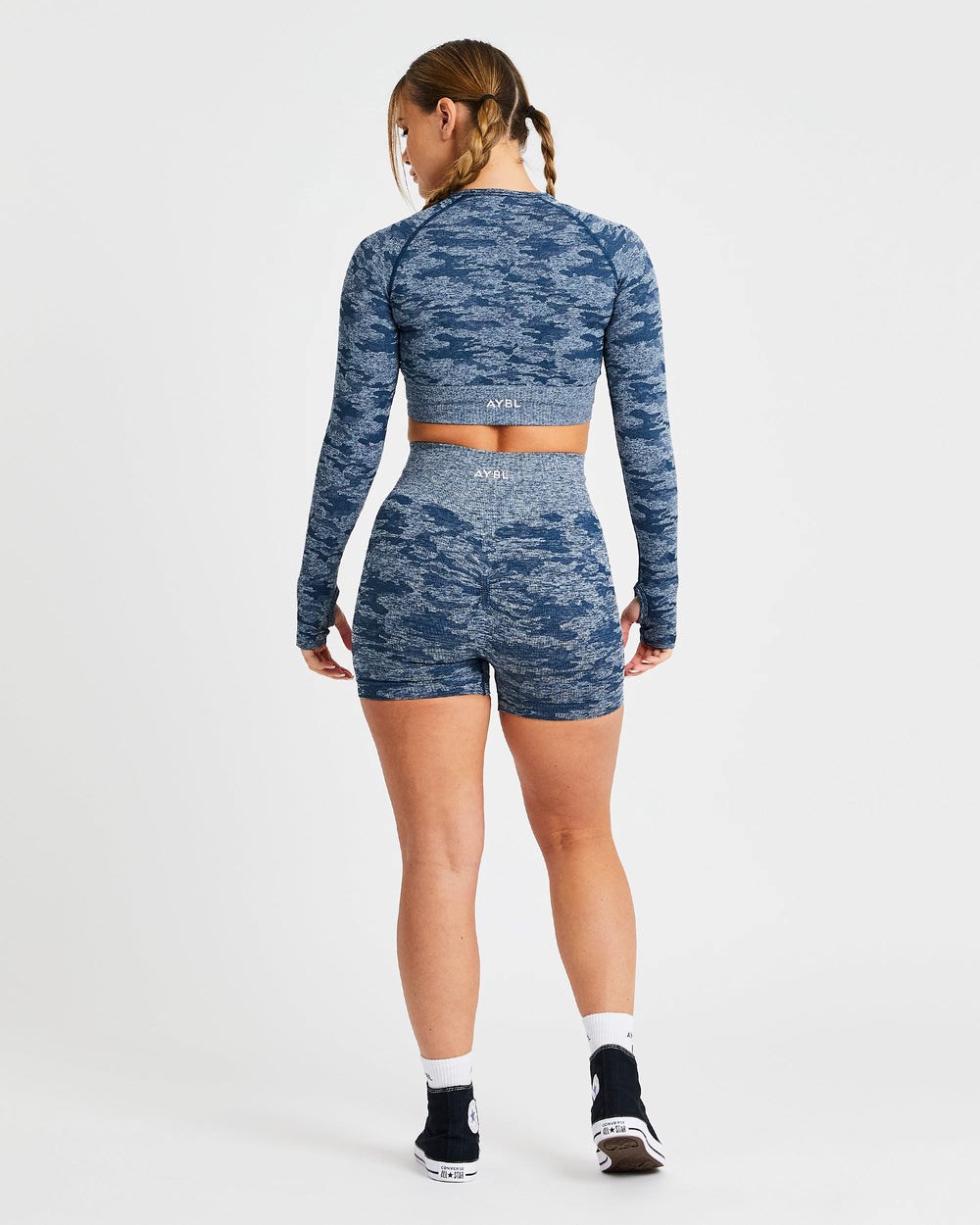 AYBL Evolve Camo Seamless Long Sleeve Crop Top Teal | 486-VHMIWF