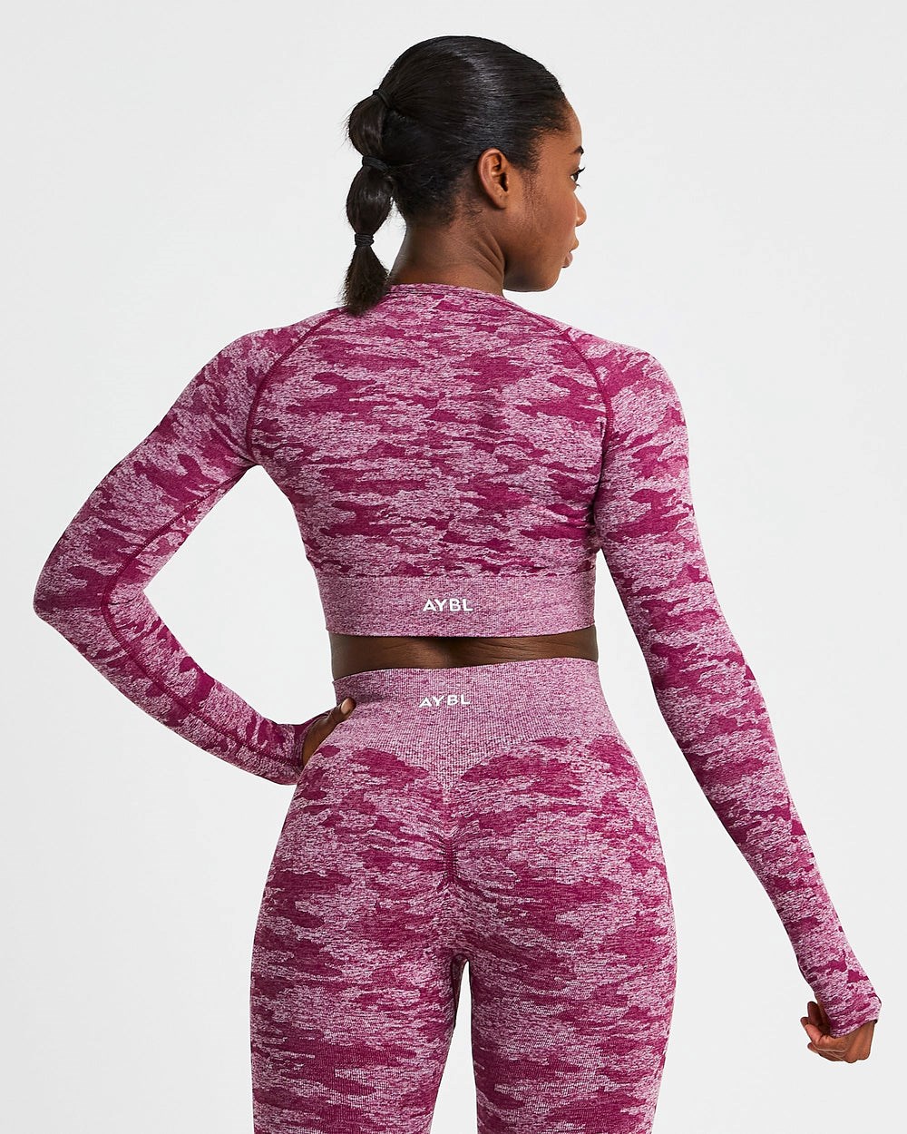 AYBL Evolve Camo Seamless Long Sleeve Crop Top Bordeaux | 519-ERGDQV