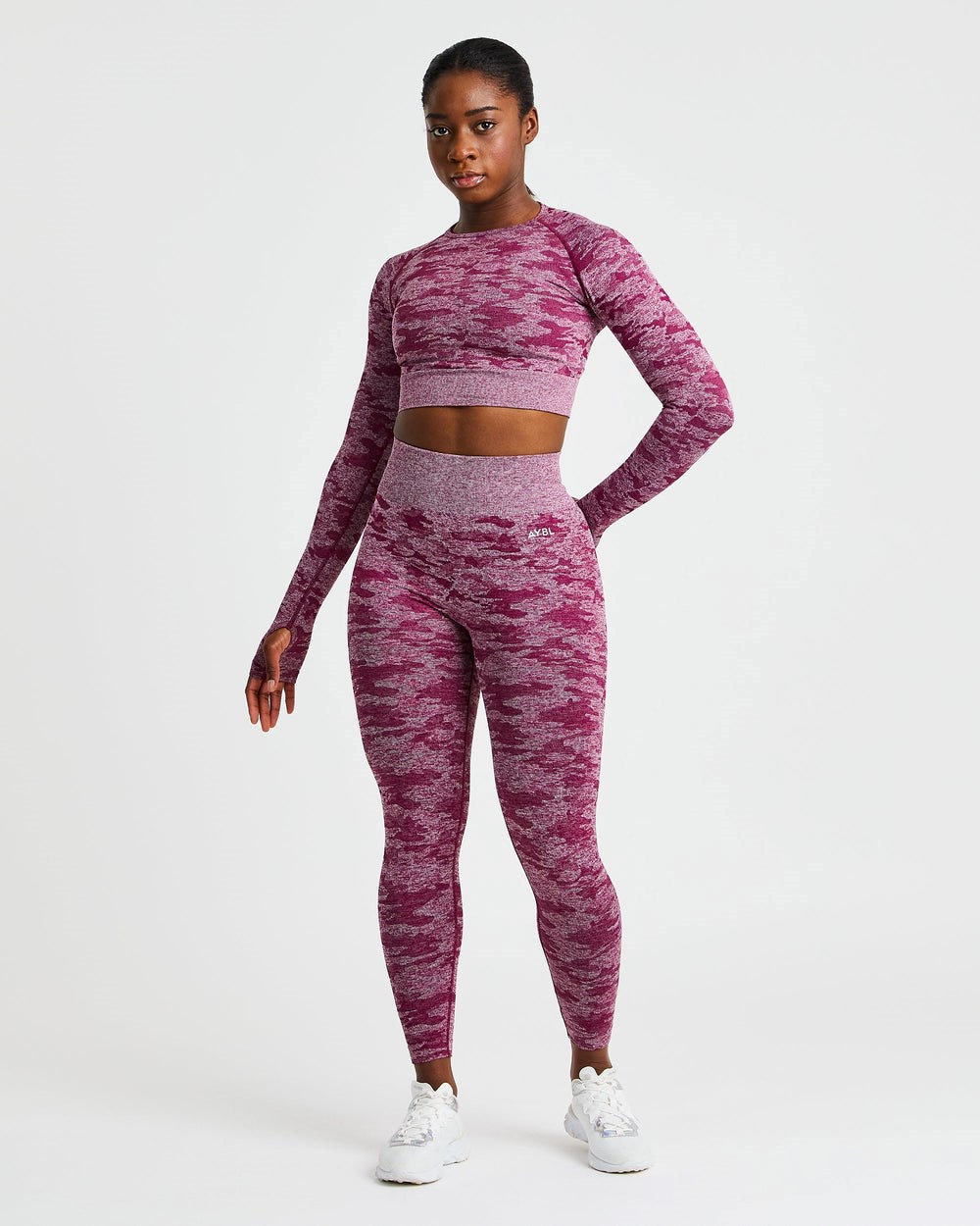 AYBL Evolve Camo Seamless Long Sleeve Crop Top Bordeaux | 519-ERGDQV