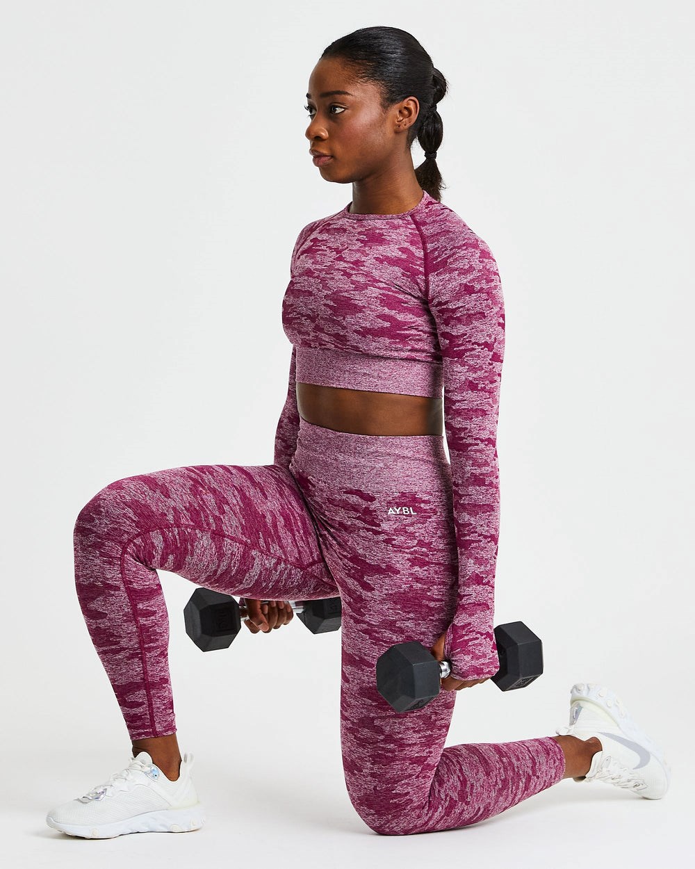 AYBL Evolve Camo Seamless Long Sleeve Crop Top Bordeaux | 519-ERGDQV