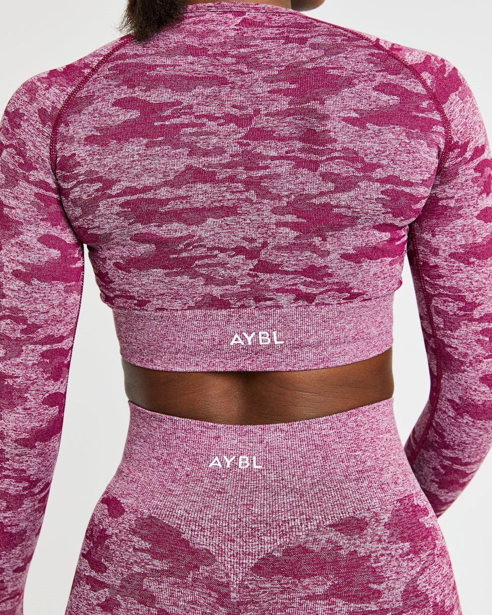 AYBL Evolve Camo Seamless Long Sleeve Crop Top Bordeaux | 519-ERGDQV