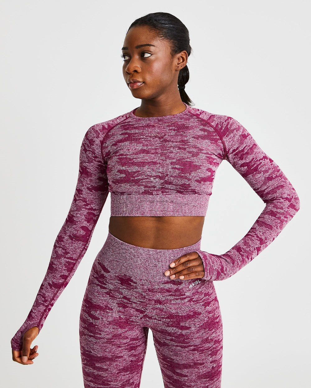 AYBL Evolve Camo Seamless Long Sleeve Crop Top Bordeaux | 519-ERGDQV