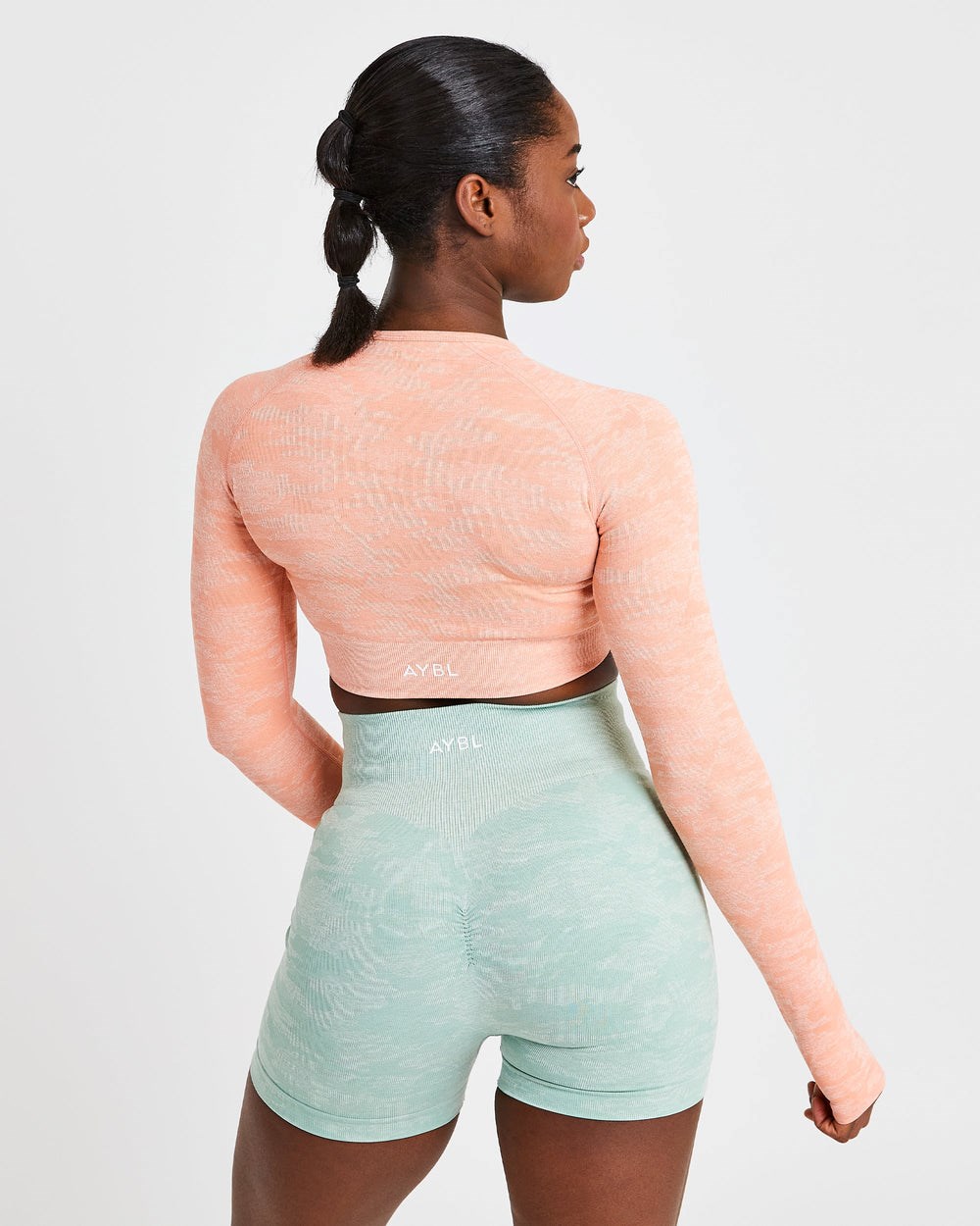 AYBL Evolve Camo Seamless Long Sleeve Crop Top Peach | 576-YMARNS