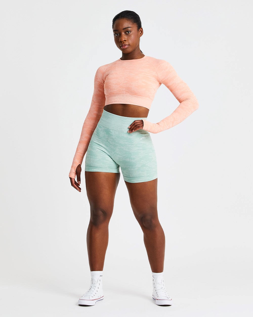 AYBL Evolve Camo Seamless Long Sleeve Crop Top Peach | 576-YMARNS