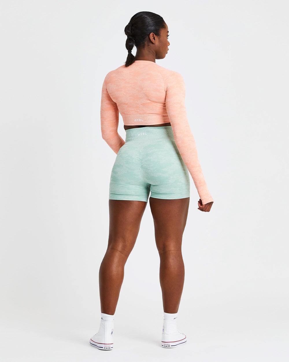 AYBL Evolve Camo Seamless Long Sleeve Crop Top Peach | 576-YMARNS