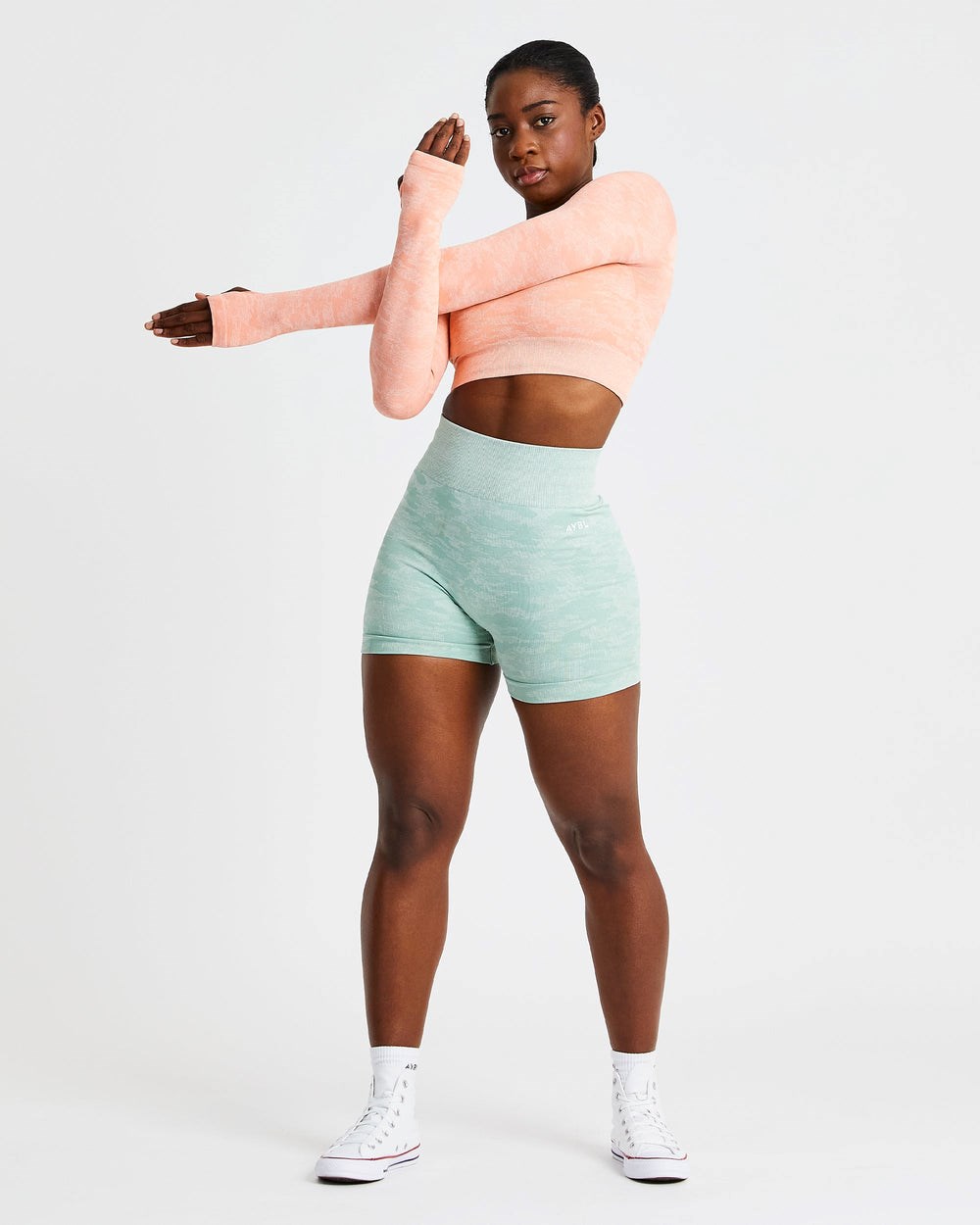 AYBL Evolve Camo Seamless Long Sleeve Crop Top Peach | 576-YMARNS