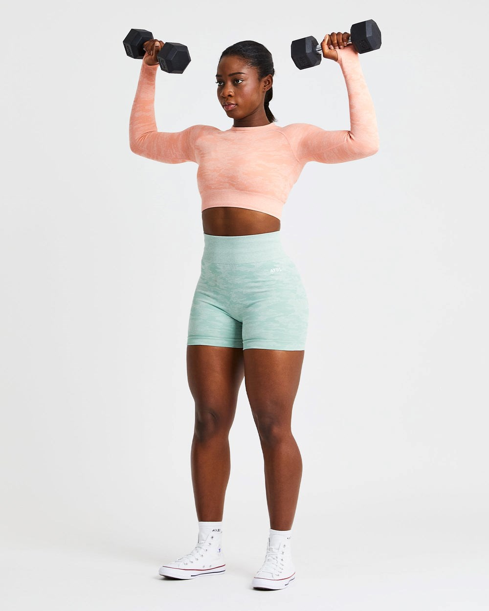 AYBL Evolve Camo Seamless Long Sleeve Crop Top Peach | 576-YMARNS