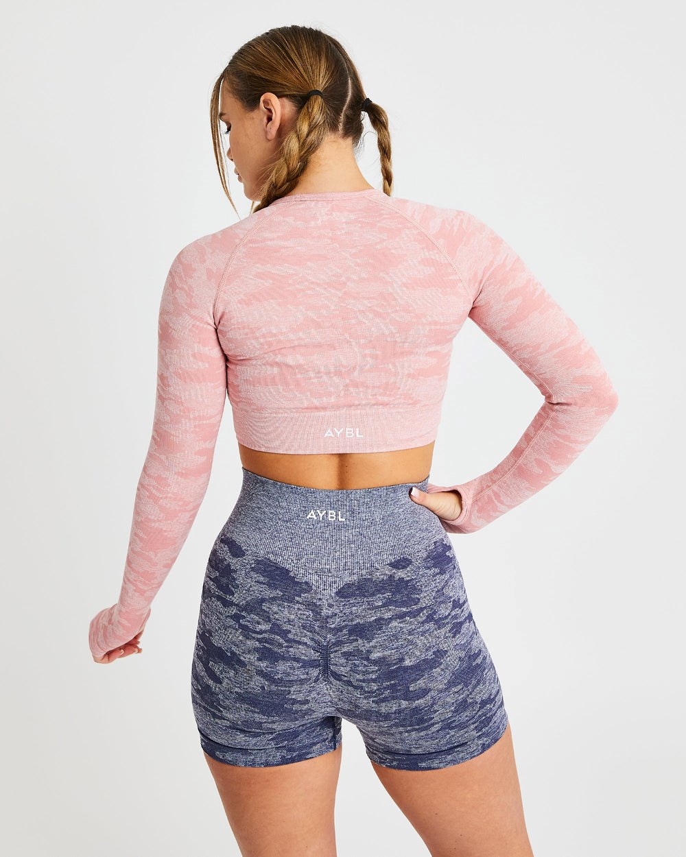 AYBL Evolve Camo Seamless Long Sleeve Crop Top Rosa | 683-EANDZC