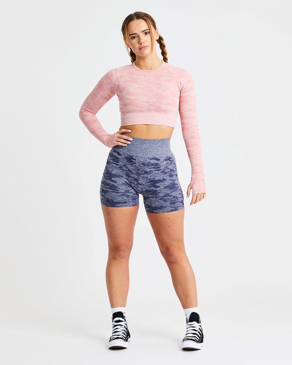 AYBL Evolve Camo Seamless Long Sleeve Crop Top Rosa | 683-EANDZC